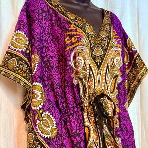 Vibrant Purple and Gold Patterned Kaftan